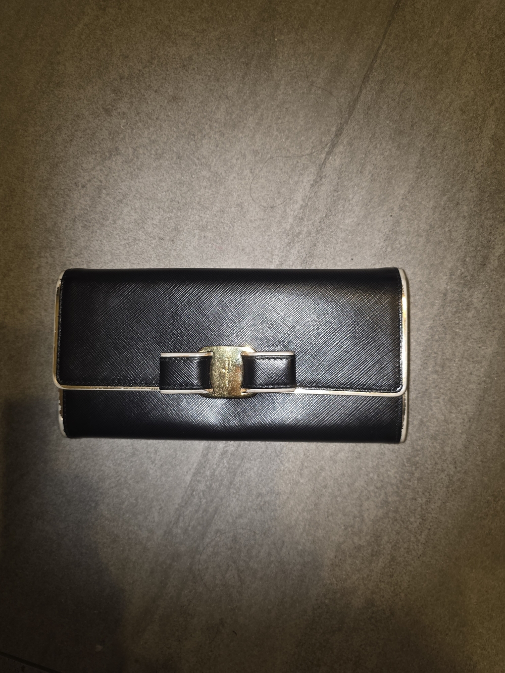 Salvatore Ferragamo Black Bow Clasp Wallet with Gold Trim